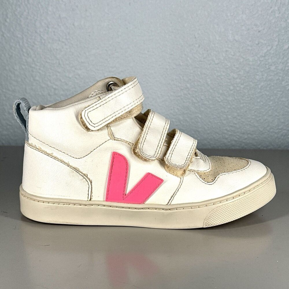 Veja Small V-10 Mid Sneakers Leather Toddler US 2 EU 33 White Pink - Picture 9 of 15